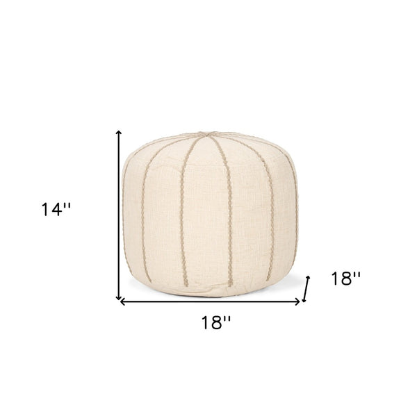HomeRoots 18" Beige and Taupe Striped Round Pouf Ottoman - Soft, Versatile Accent for Modern Living Spaces 606770