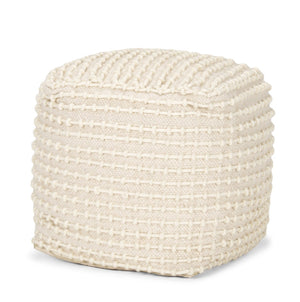 HomeRoots 16" Handwoven Beige and Cream Wool Cube Pouf Ottoman – Versatile Footrest and Stylish Accent Piece 606771