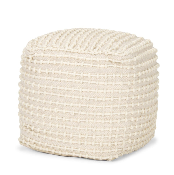 HomeRoots 16" Handwoven Beige and Cream Wool Cube Pouf Ottoman – Versatile Footrest and Stylish Accent Piece 606771