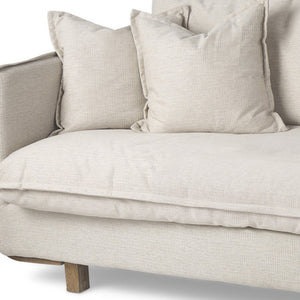 HomeRoots 84" Cream Fabric Sofa with Plush Pillow-Top Arms and Brown Legs for Cozy Living Room Comfort 606781