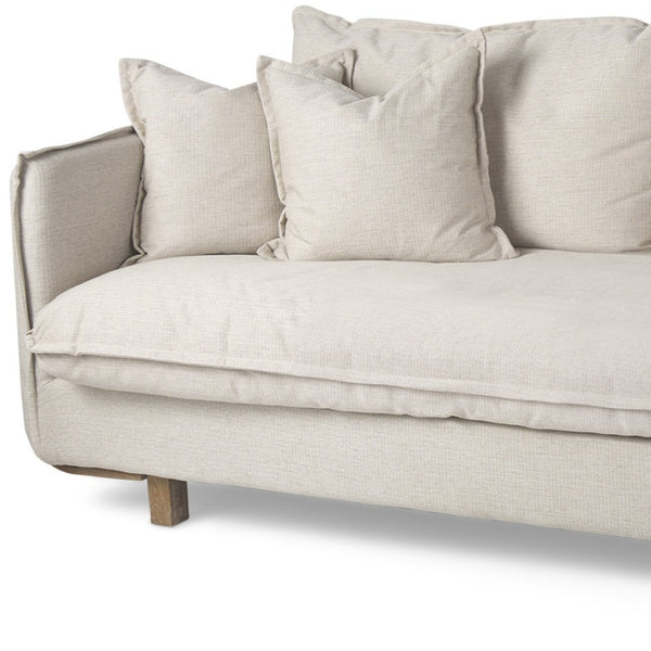 HomeRoots 84" Cream Fabric Sofa with Plush Pillow-Top Arms and Brown Legs for Cozy Living Room Comfort 606781