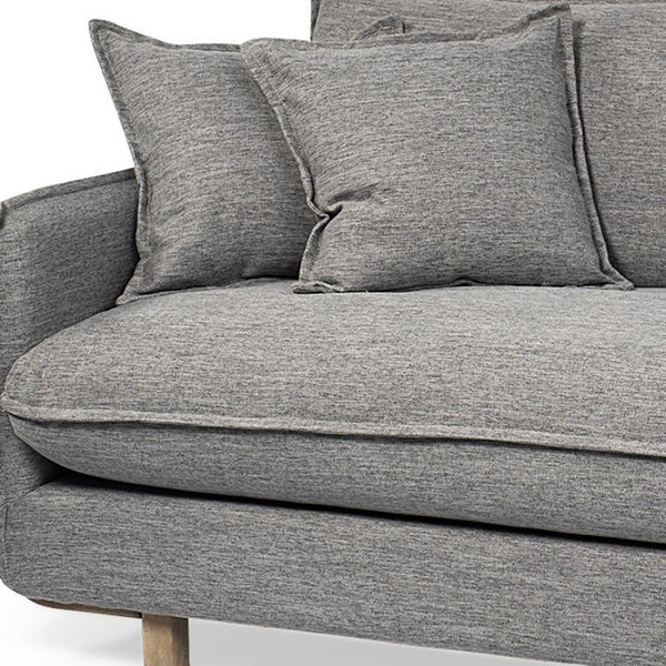 HomeRoots 84" Gray Fabric Sofa with Plush Comfort, Removable Cushion & Brown Solid Wood Legs for Modern Living 606783