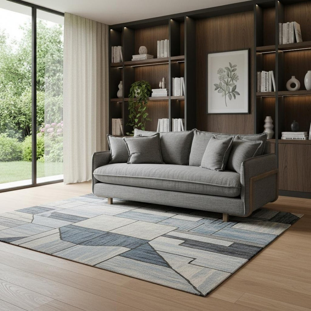 HomeRoots 84" Gray Fabric Sofa with Plush Comfort, Removable Cushion & Brown Solid Wood Legs for Modern Living 606783