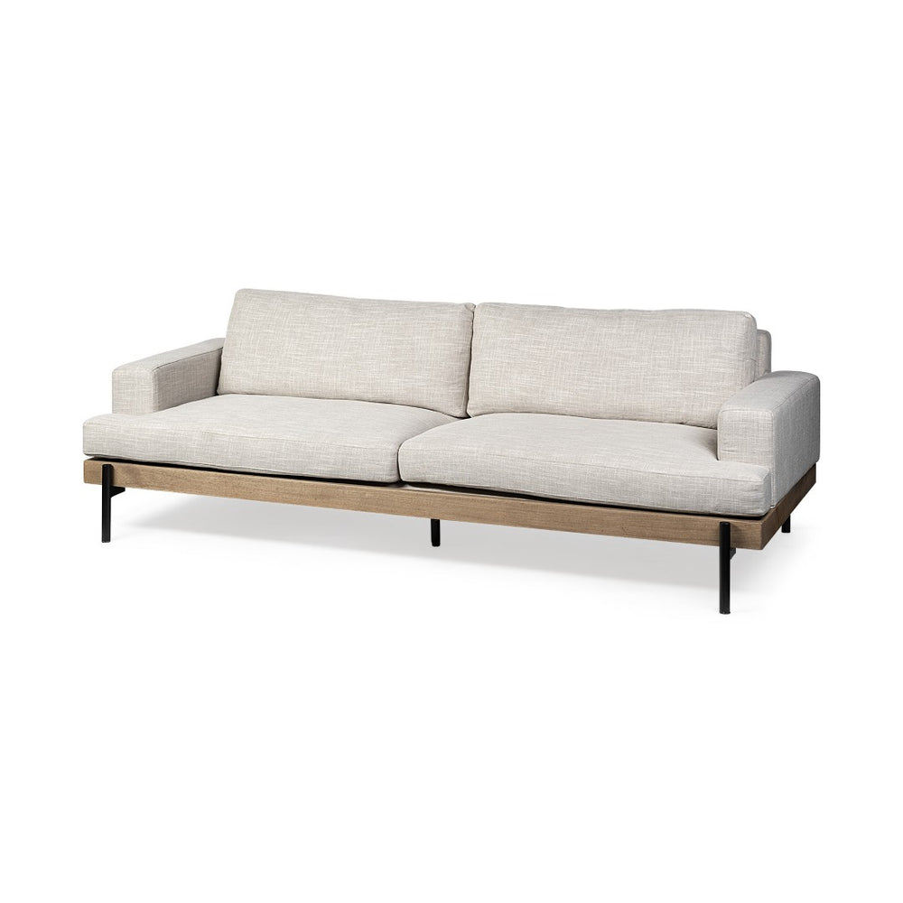 HomeRoots 95" Beige Fabric Sofa with Stylish Black Metal Legs – Modern Comfort for Living Rooms & Offices 606784