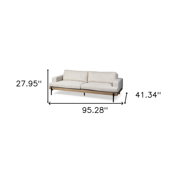 HomeRoots 95" Beige Fabric Sofa with Stylish Black Metal Legs – Modern Comfort for Living Rooms & Offices 606784