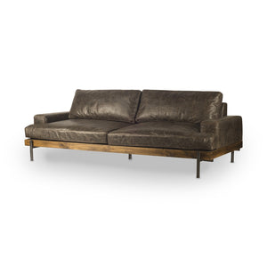 HomeRoots 94" Brown Leather Sofa with Black Legs – Modern Rustic Design, Plush Comfort & Durable Quality 606785