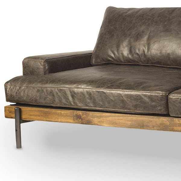 HomeRoots 94" Brown Leather Sofa with Black Legs – Modern Rustic Design, Plush Comfort & Durable Quality 606785