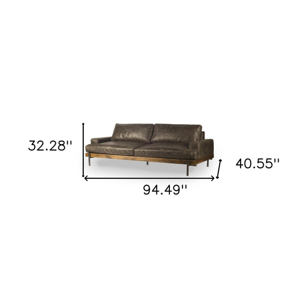 HomeRoots 94" Brown Leather Sofa with Black Legs – Modern Rustic Design, Plush Comfort & Durable Quality 606785