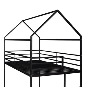 HomeRoots Black Twin Over Twin Metal Bunk Bed - Stylish Space-Saving Solution with Safety Guardrails & Durability 606786