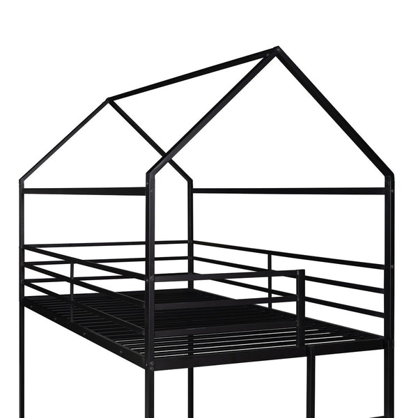HomeRoots Black Twin Over Twin Metal Bunk Bed - Stylish Space-Saving Solution with Safety Guardrails & Durability 606786