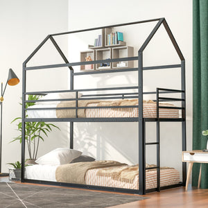 HomeRoots Black Twin Over Twin Metal Bunk Bed - Stylish Space-Saving Solution with Safety Guardrails & Durability 606786