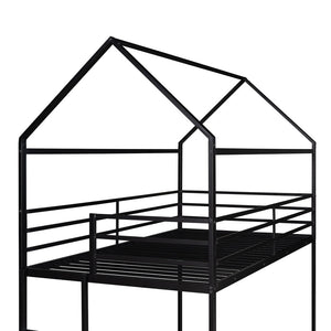 HomeRoots Black Twin Over Twin Metal Bunk Bed - Stylish Space-Saving Solution with Safety Guardrails & Durability 606786
