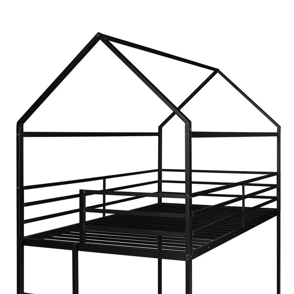 HomeRoots Black Twin Over Twin Metal Bunk Bed - Stylish Space-Saving Solution with Safety Guardrails & Durability 606786