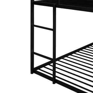HomeRoots Black Twin Over Twin Metal Bunk Bed - Stylish Space-Saving Solution with Safety Guardrails & Durability 606786