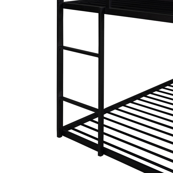 HomeRoots Black Twin Over Twin Metal Bunk Bed - Stylish Space-Saving Solution with Safety Guardrails & Durability 606786