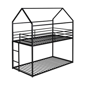HomeRoots Black Twin Over Twin Metal Bunk Bed - Stylish Space-Saving Solution with Safety Guardrails & Durability 606786
