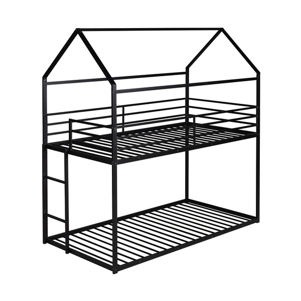 HomeRoots Black Twin Over Twin Metal Bunk Bed - Stylish Space-Saving Solution with Safety Guardrails & Durability 606786
