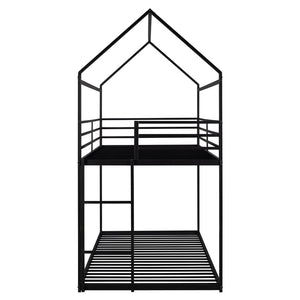 HomeRoots Black Twin Over Twin Metal Bunk Bed - Stylish Space-Saving Solution with Safety Guardrails & Durability 606786