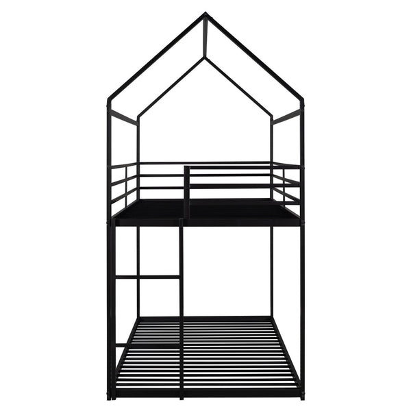 HomeRoots Black Twin Over Twin Metal Bunk Bed - Stylish Space-Saving Solution with Safety Guardrails & Durability 606786