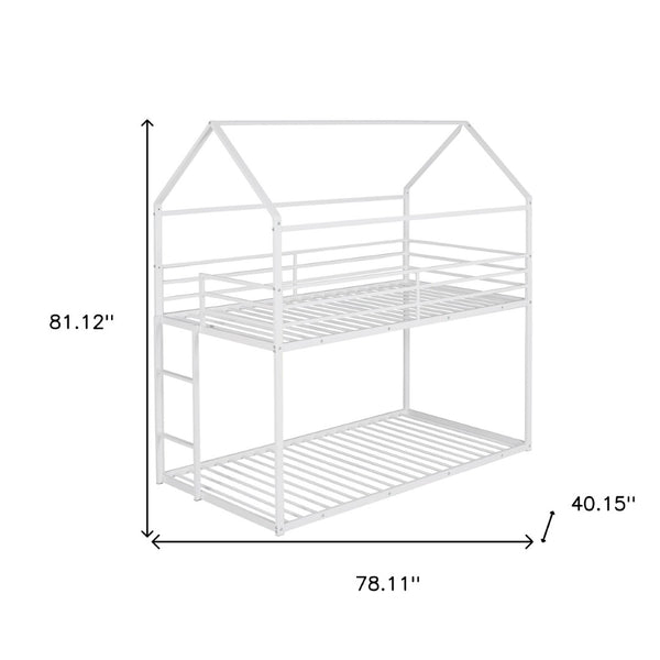 HomeRoots White Twin Over Twin Metal Bunk Bed - Stylish, Durable Design with Safety Features for Kids’ Rooms! 606787