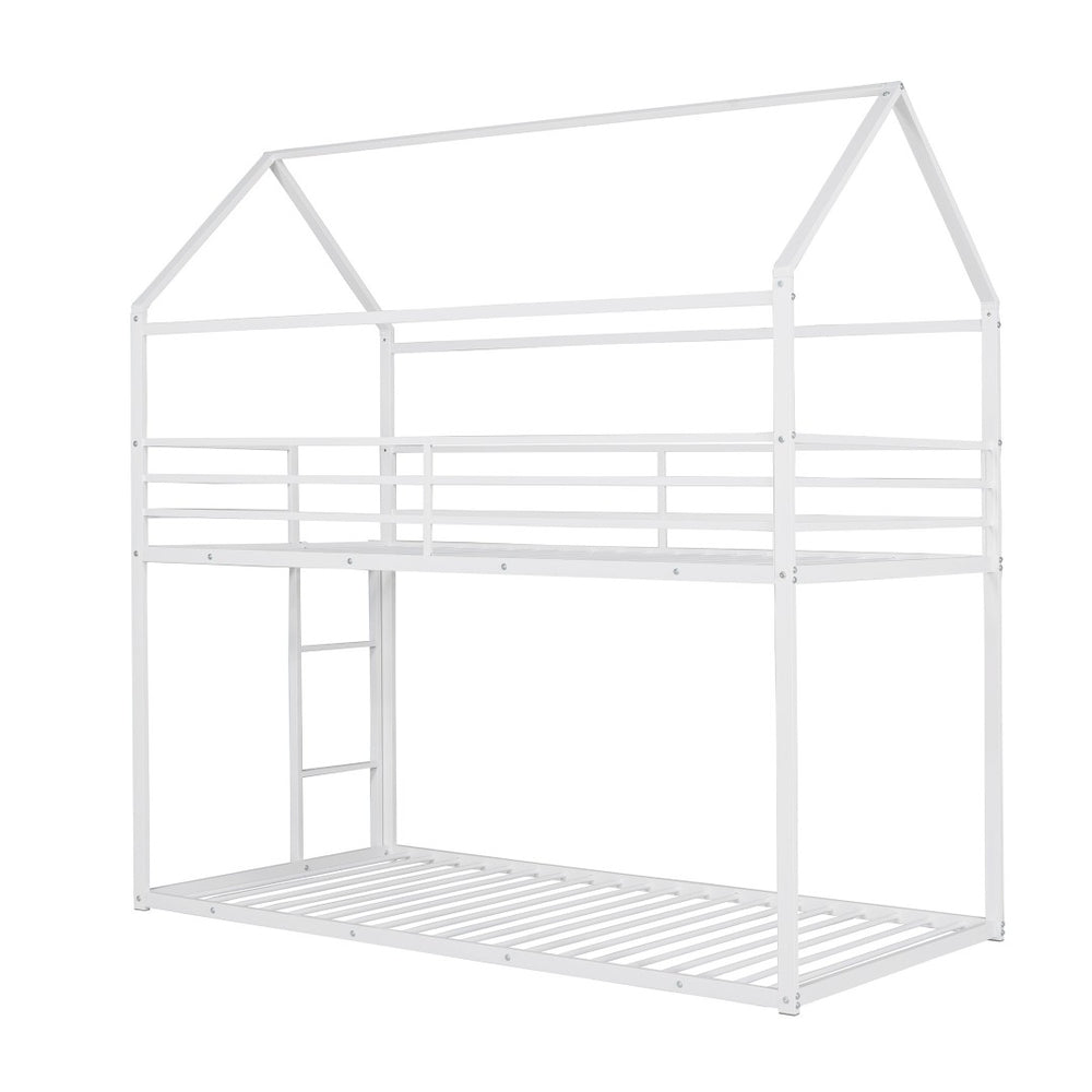 HomeRoots White Twin Over Twin Metal Bunk Bed - Stylish, Durable Design with Safety Features for Kids’ Rooms! 606787