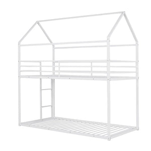 HomeRoots White Twin Over Twin Metal Bunk Bed - Stylish, Durable Design with Safety Features for Kids’ Rooms! 606787