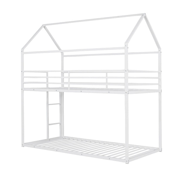 HomeRoots White Twin Over Twin Metal Bunk Bed - Stylish, Durable Design with Safety Features for Kids’ Rooms! 606787