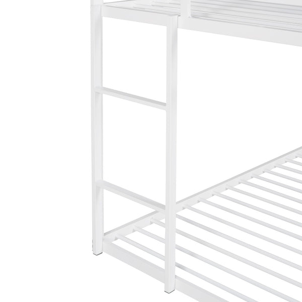HomeRoots White Twin Over Twin Metal Bunk Bed - Stylish, Durable Design with Safety Features for Kids’ Rooms! 606787