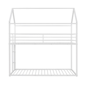 HomeRoots White Twin Over Twin Metal Bunk Bed - Stylish, Durable Design with Safety Features for Kids’ Rooms! 606787