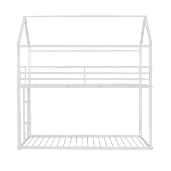 HomeRoots White Twin Over Twin Metal Bunk Bed - Stylish, Durable Design with Safety Features for Kids’ Rooms! 606787