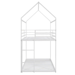 HomeRoots White Twin Over Twin Metal Bunk Bed - Stylish, Durable Design with Safety Features for Kids’ Rooms! 606787