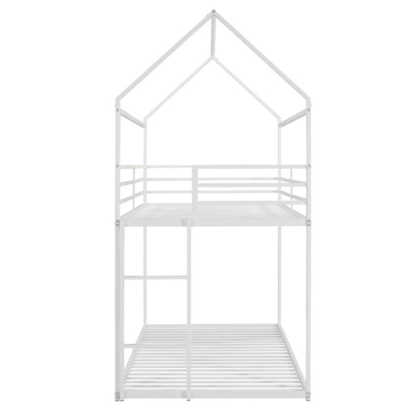 HomeRoots White Twin Over Twin Metal Bunk Bed - Stylish, Durable Design with Safety Features for Kids’ Rooms! 606787