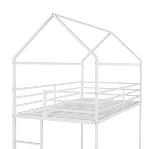 HomeRoots White Twin Over Twin Metal Bunk Bed - Stylish, Durable Design with Safety Features for Kids’ Rooms! 606787