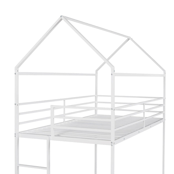 HomeRoots White Twin Over Twin Metal Bunk Bed - Stylish, Durable Design with Safety Features for Kids’ Rooms! 606787