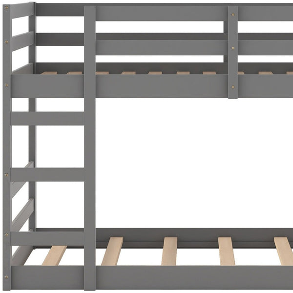 HomeRoots Gray Twin Over Twin Solid Wood Bunk Bed - Stylish Space-Saver with Safety Features for Kids' Rooms 606788