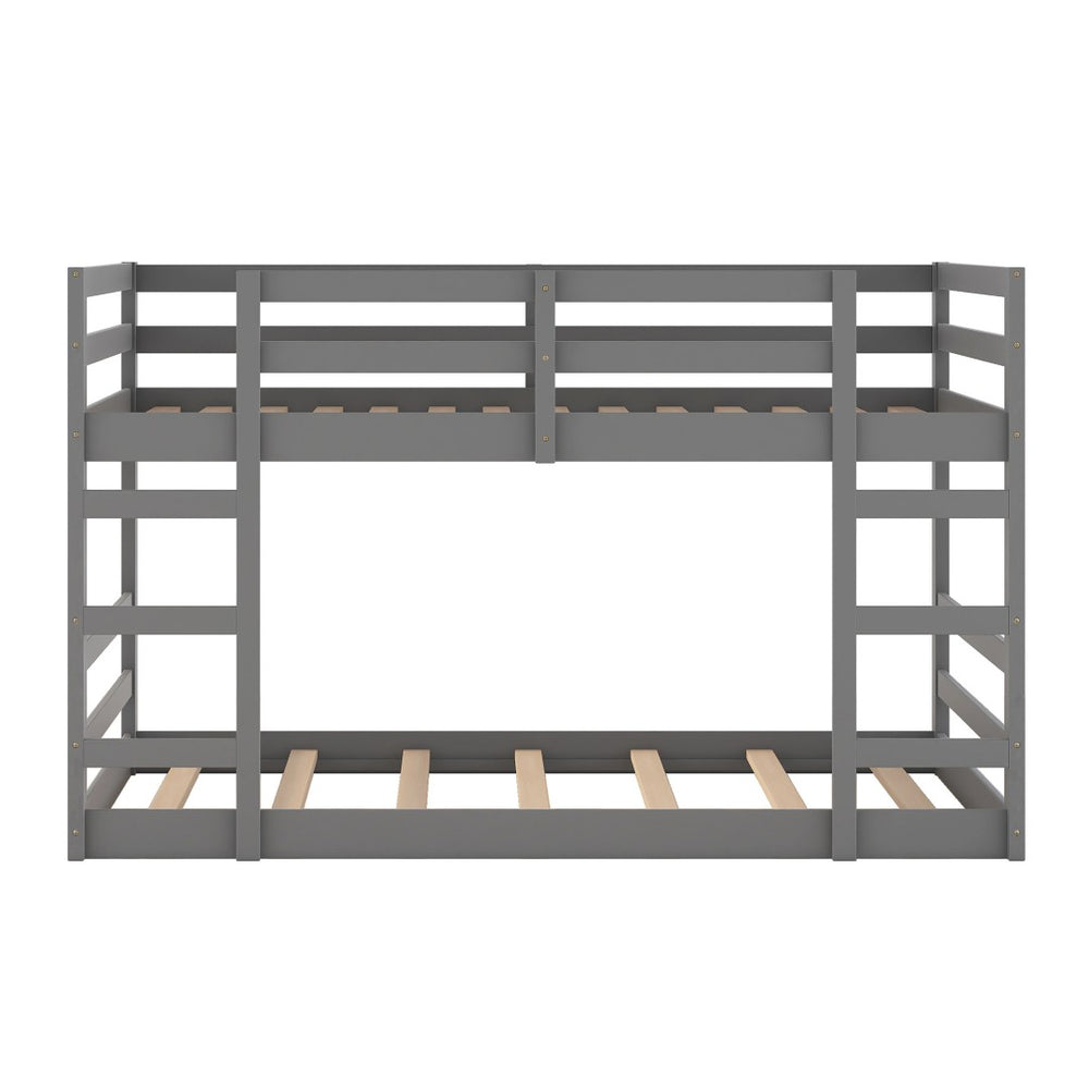 HomeRoots Gray Twin Over Twin Solid Wood Bunk Bed - Stylish Space-Saver with Safety Features for Kids' Rooms 606788