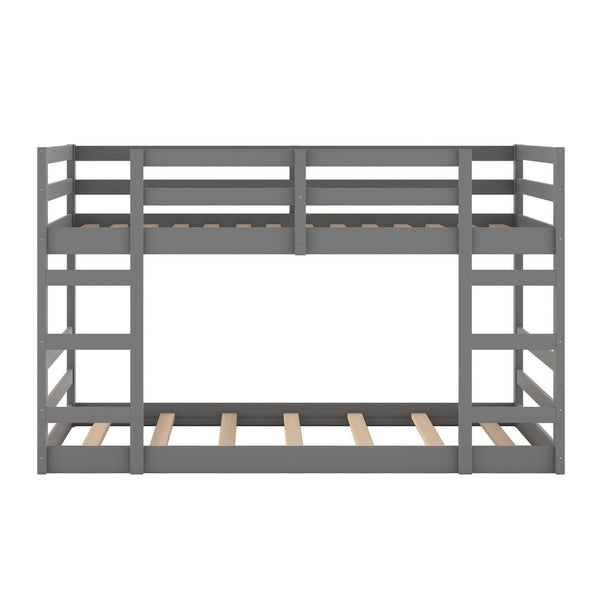 HomeRoots Gray Twin Over Twin Solid Wood Bunk Bed - Stylish Space-Saver with Safety Features for Kids' Rooms 606788