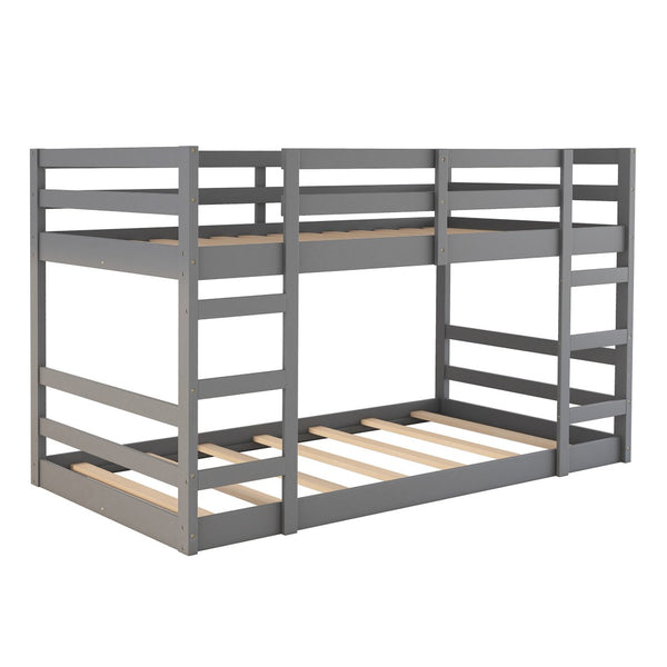 HomeRoots Gray Twin Over Twin Solid Wood Bunk Bed - Stylish Space-Saver with Safety Features for Kids' Rooms 606788