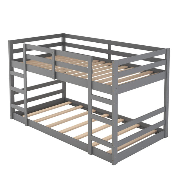 HomeRoots Gray Twin Over Twin Solid Wood Bunk Bed - Stylish Space-Saver with Safety Features for Kids' Rooms 606788