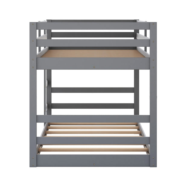 HomeRoots Gray Twin Over Twin Solid Wood Bunk Bed - Stylish Space-Saver with Safety Features for Kids' Rooms 606788