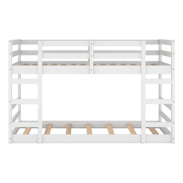 HomeRoots White Twin Over Twin Solid Wood Bunk Bed – Stylish, Space-Saving Design for Safe Sleepovers & Shared Rooms 606789