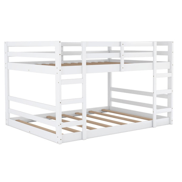 HomeRoots White Twin Over Twin Solid Wood Bunk Bed – Stylish, Space-Saving Design for Safe Sleepovers & Shared Rooms 606789