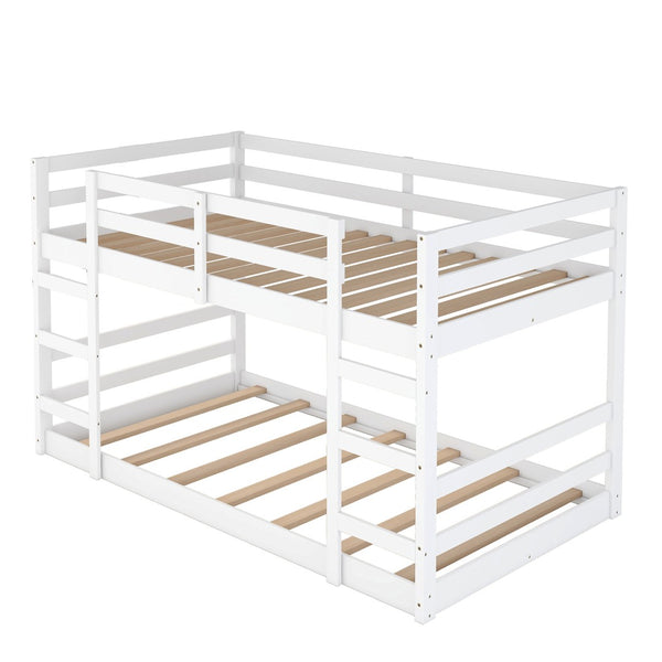 HomeRoots White Twin Over Twin Solid Wood Bunk Bed – Stylish, Space-Saving Design for Safe Sleepovers & Shared Rooms 606789