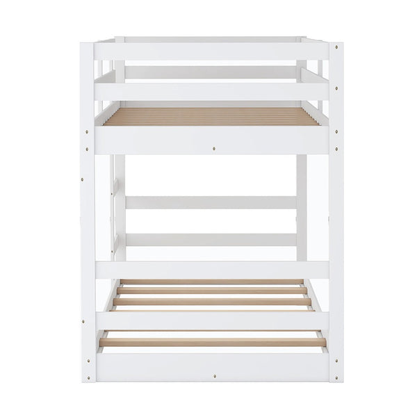 HomeRoots White Twin Over Twin Solid Wood Bunk Bed – Stylish, Space-Saving Design for Safe Sleepovers & Shared Rooms 606789