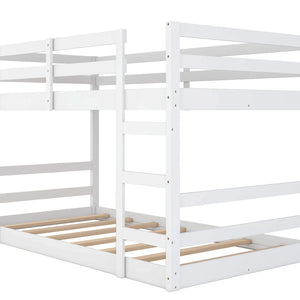 HomeRoots White Twin Over Twin Solid Wood Bunk Bed – Stylish, Space-Saving Design for Safe Sleepovers & Shared Rooms 606789