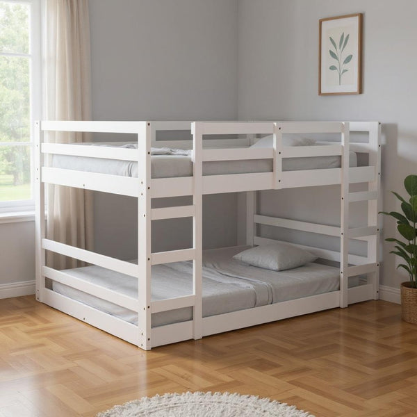 HomeRoots White Full Over Full Solid Wood Bunk Bed - Charming, Space-Saving Design for Family & Guests! 606790