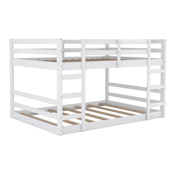 HomeRoots White Full Over Full Solid Wood Bunk Bed - Charming, Space-Saving Design for Family & Guests! 606790