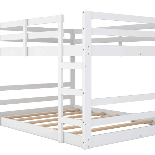 HomeRoots White Full Over Full Solid Wood Bunk Bed - Charming, Space-Saving Design for Family & Guests! 606790