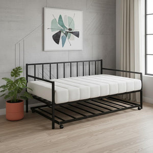 HomeRoots Black Metal Twin Daybed Frame with Trundle - Stylish, Space-Saving Design for Modern Bedrooms! 606791
