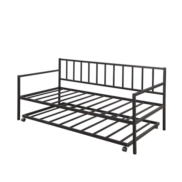 HomeRoots Black Metal Twin Daybed Frame with Trundle - Stylish, Space-Saving Design for Modern Bedrooms! 606791